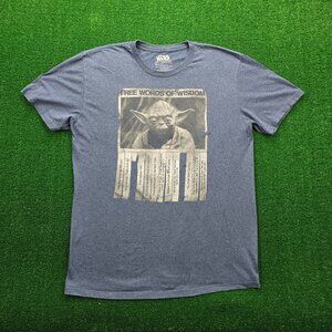 Star Wars Tshirt Mens Large Blue Short Sleeve Yoda Free Words of Wisdom Jedi‎